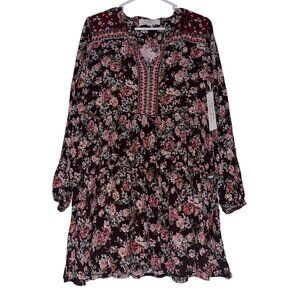 NWT Haley London Long Sleeve Tiered Mini Dress Sz S Brown Floral Boho Hippie